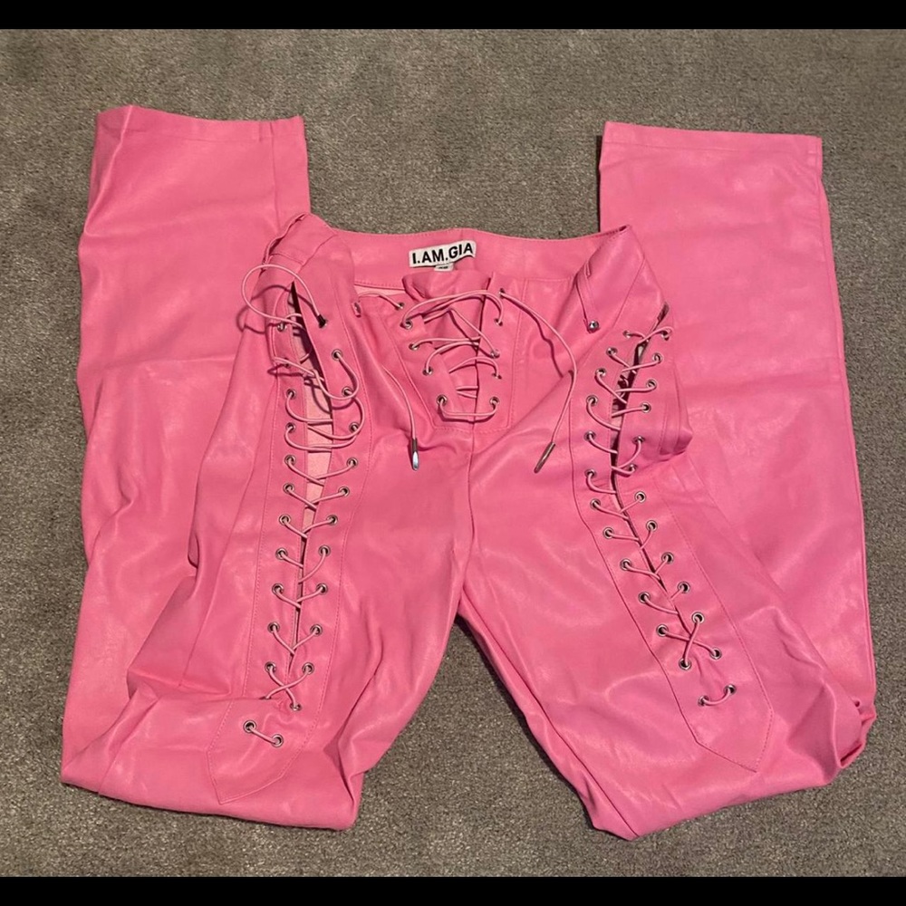 IAMGIA XENIA PANT IN PINK FAUX LEATHER